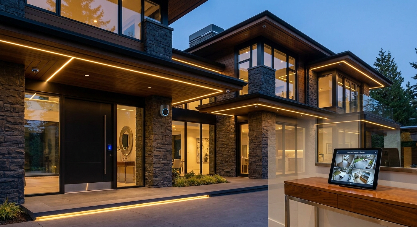 Modern luxury residential smart security and entrance illumination